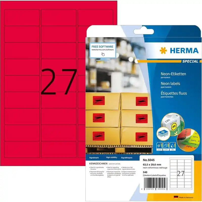 Herma Etiquetas Neón a4 63.5 X 29.6mm Rojo Fluorescente Compra Hoy